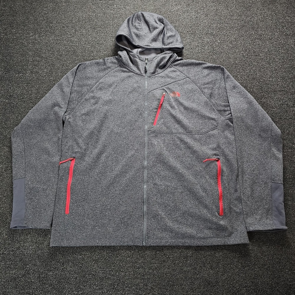 The North Face Full Zip Hoodie Mens XXL Gray Red Activewear Fleece Jacket